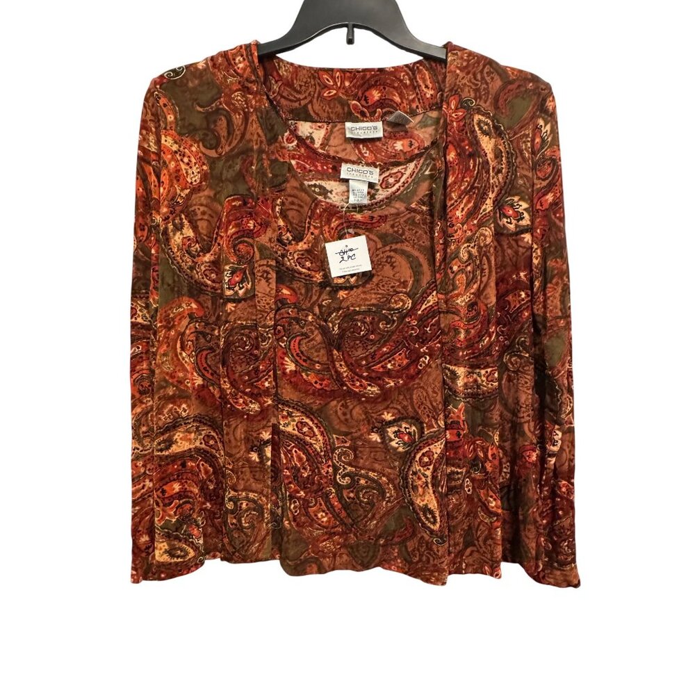 Chicos Multicolor Paisley 2-Piece Cardigan & Tank Set Size 1 Made In USA